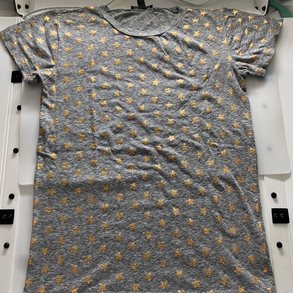 J. Crew grey shirt sleeve t shirt with gold stars